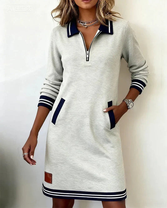 Lorena | Vestido Sudadera con Cuello de Cremallera en Estilo Casual