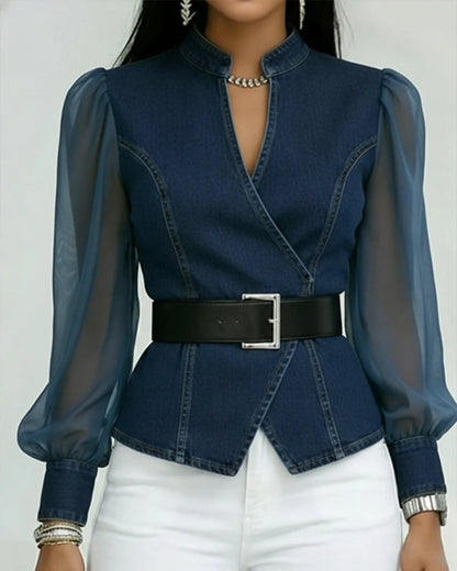 Alexia | Elegante top vaquero con mangas de gasa ligera