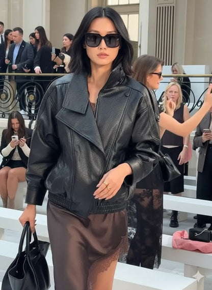 Chaqueta de Cuero Sintético Oversized - Estilo Streetwear Mujer