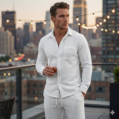 Conjunto de 2 piezas para hombre con tejido tipo gofre: cómodo, transpirable y con un estilo versátil