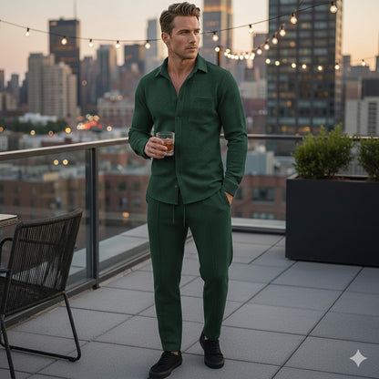 Conjunto de 2 piezas para hombre con tejido tipo gofre: cómodo, transpirable y con un estilo versátil