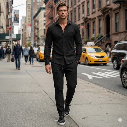 Conjunto de 2 piezas para hombre con tejido tipo gofre: cómodo, transpirable y con un estilo versátil