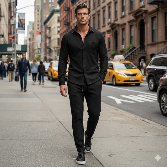 Conjunto de 2 piezas para hombre con tejido tipo gofre: cómodo, transpirable y con un estilo versátil