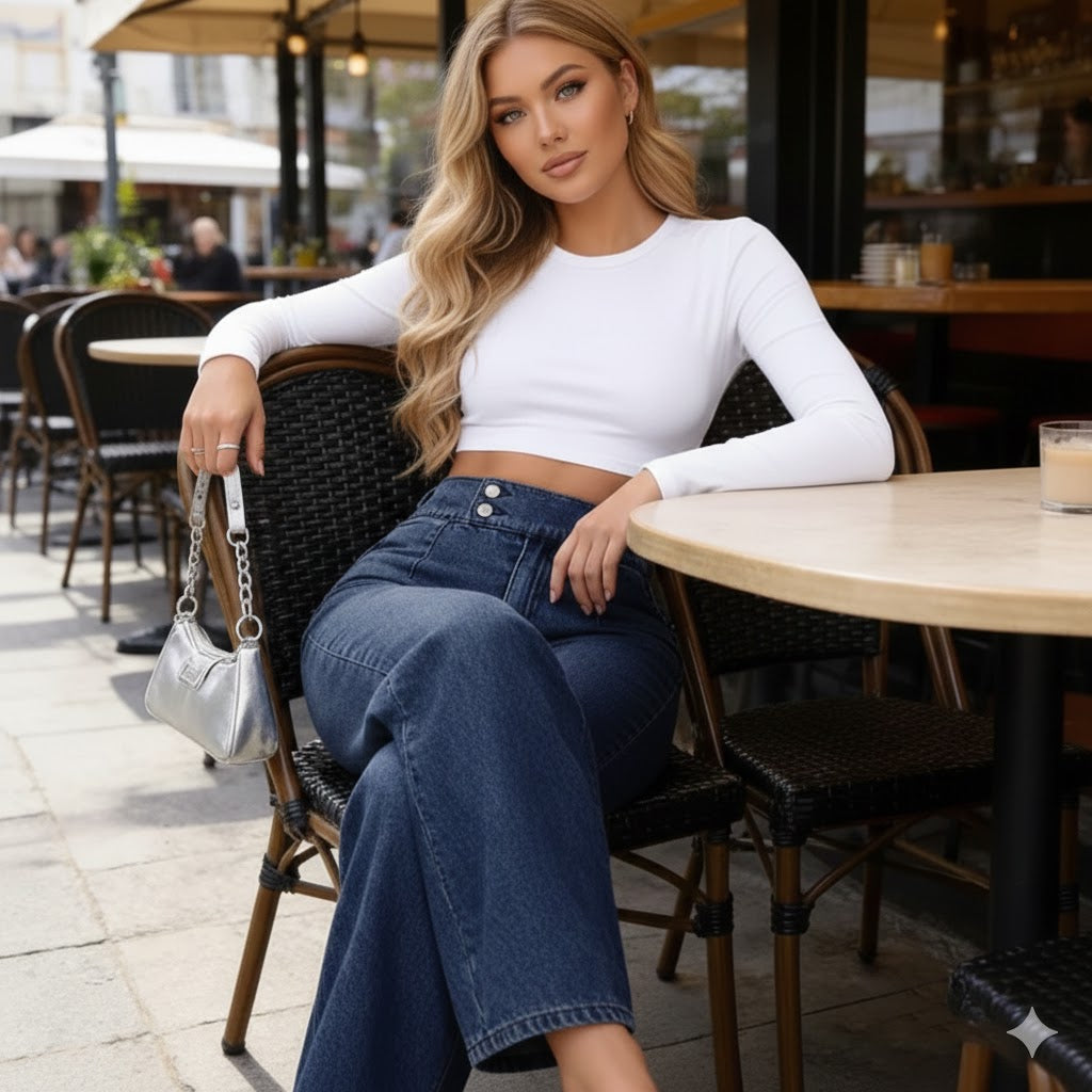 Vaqueros de mujer de cintura alta y pierna ancha