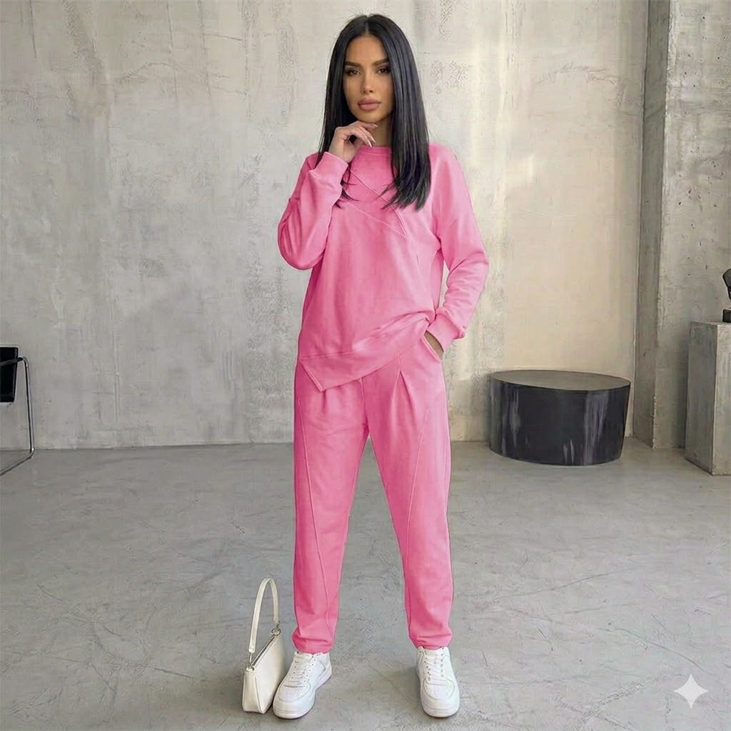 Conjunto de sudadera de manga larga con bajo irregular y pantalones para mujer