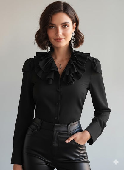 Elegante Camisa de Mezclilla Especial + Cuello con Volantes