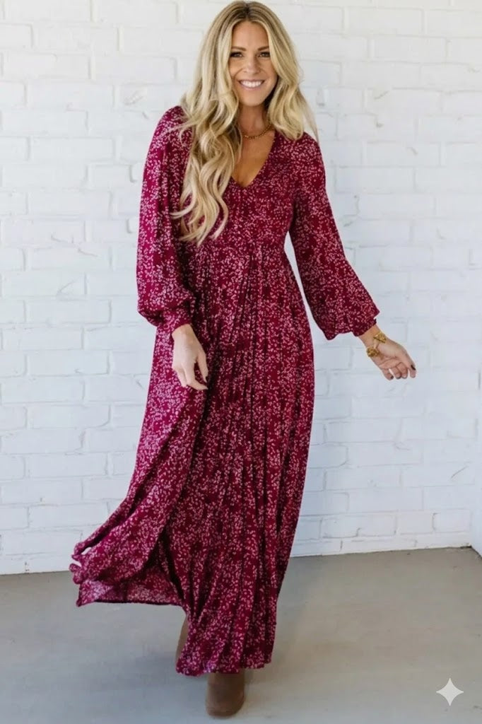 Vestido Maxi Bohemio de Color Burdeos