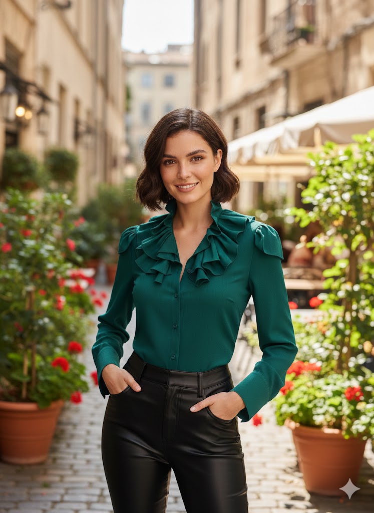 Elegante Camisa de Mezclilla Especial + Cuello con Volantes