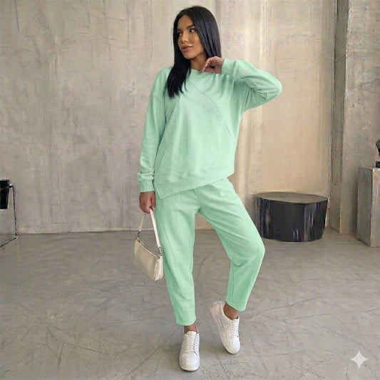 Conjunto de sudadera de manga larga con bajo irregular y pantalones para mujer