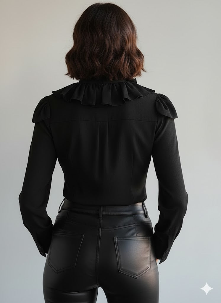 Elegante Camisa de Mezclilla Especial + Cuello con Volantes