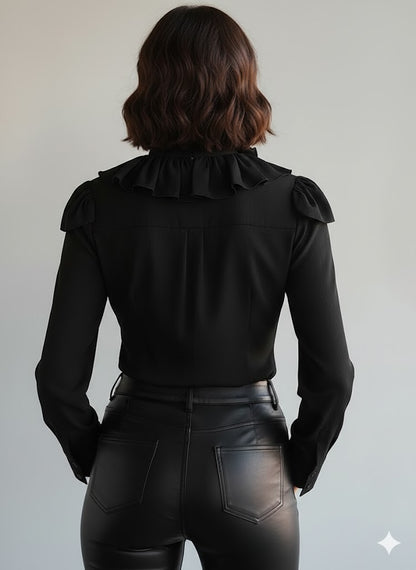 Elegante Camisa de Mezclilla Especial + Cuello con Volantes