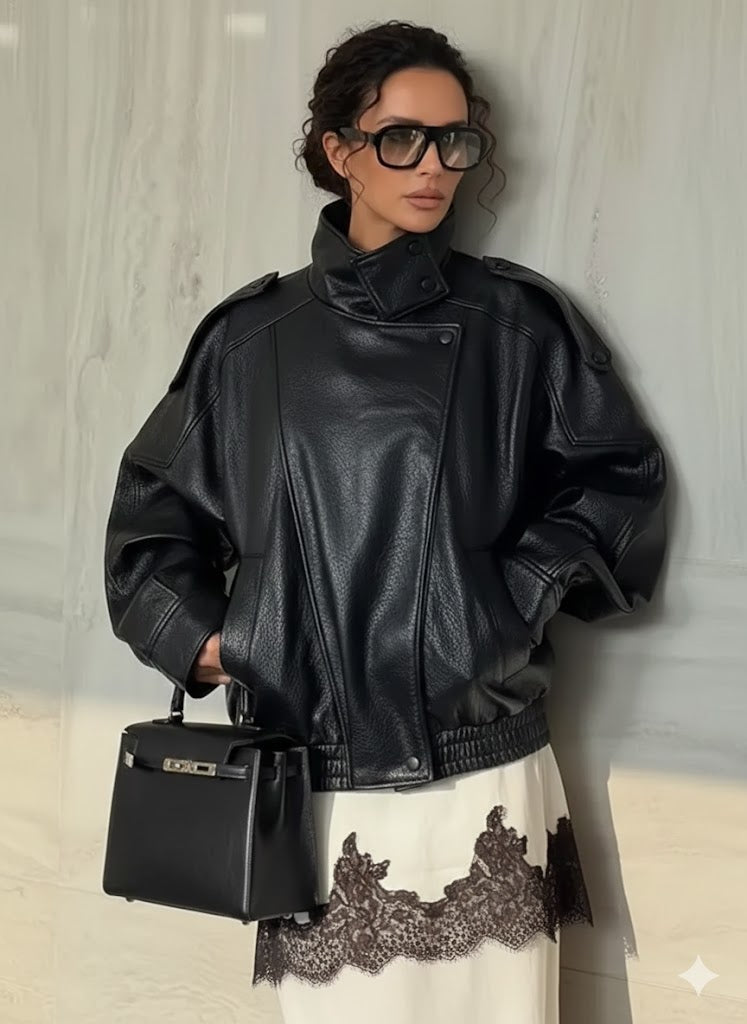 Chaqueta de Cuero Sintético Oversized - Estilo Streetwear Mujer