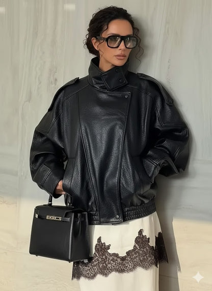 Chaqueta de Cuero Sintético Oversized - Estilo Streetwear Mujer